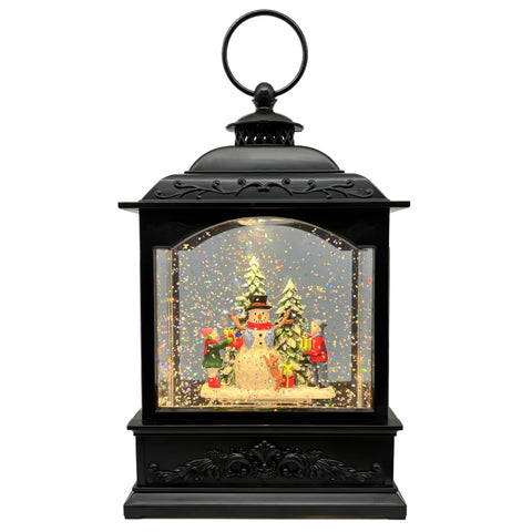 AOMIL snow globe lantern front view showing snowman scene and glittering effect