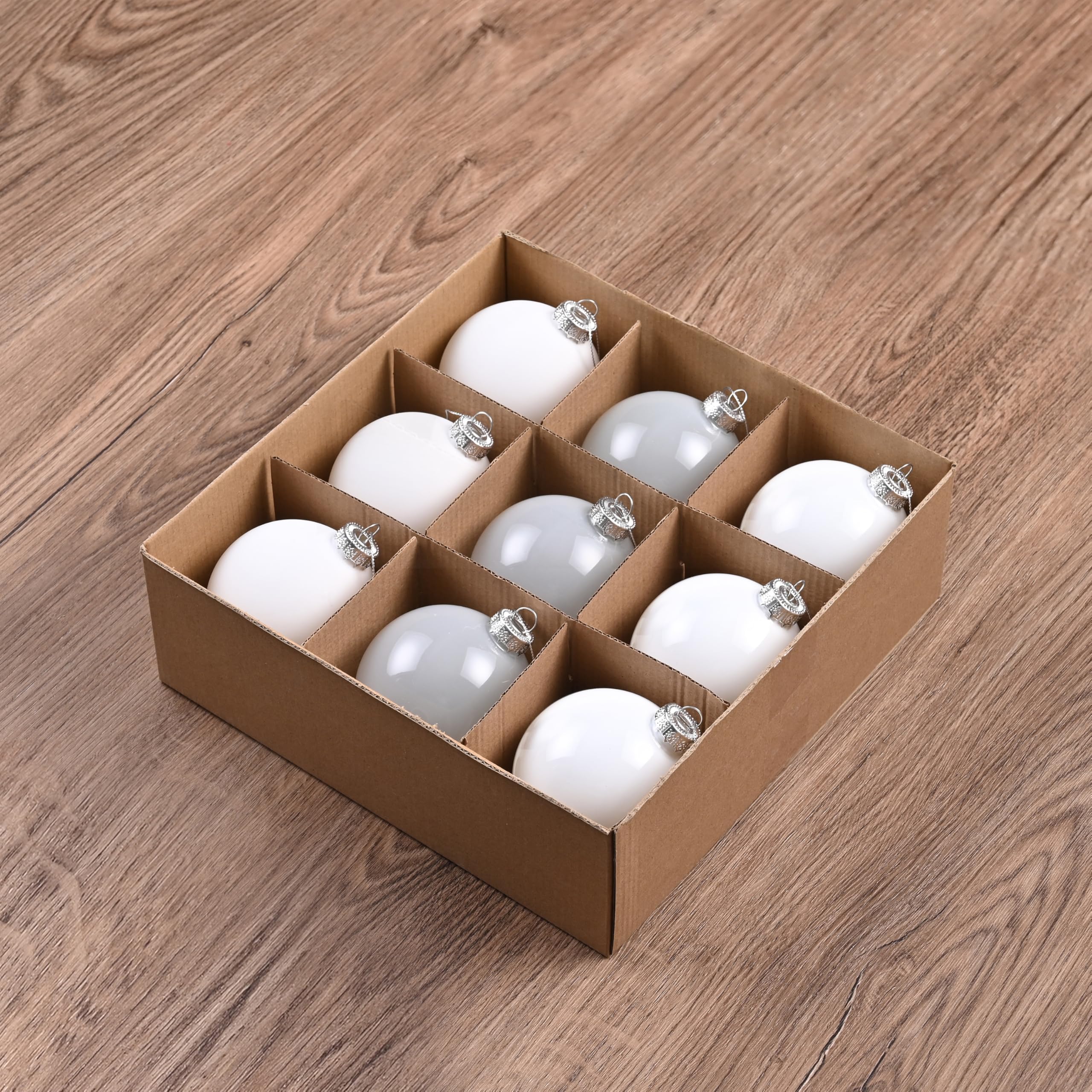 AOMOONOA white glass baubles in gift box ready for gifting and seasonal presentation