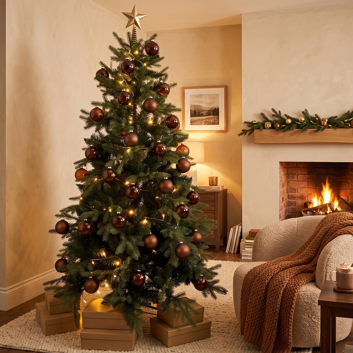 AOMOONOA baubles in a cozy living room setting adding seasonal warmth