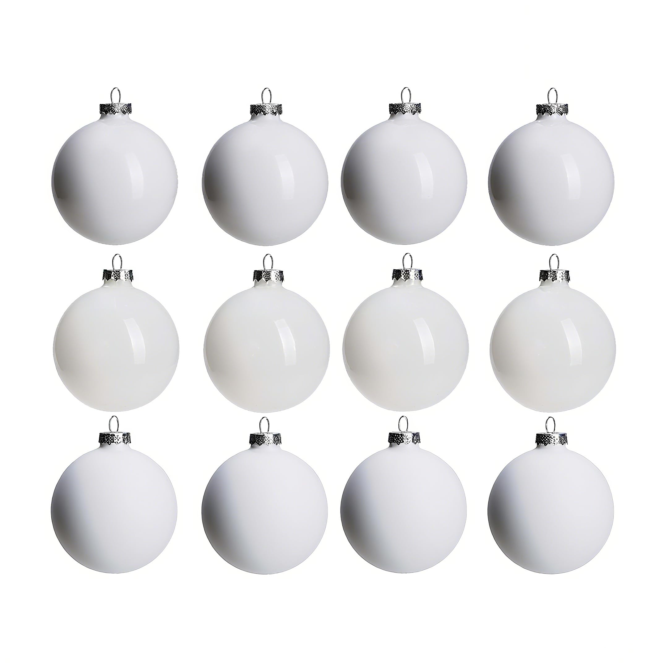 AOMOONOA front packaging showing full 12-piece white glass baubles for easy unboxing