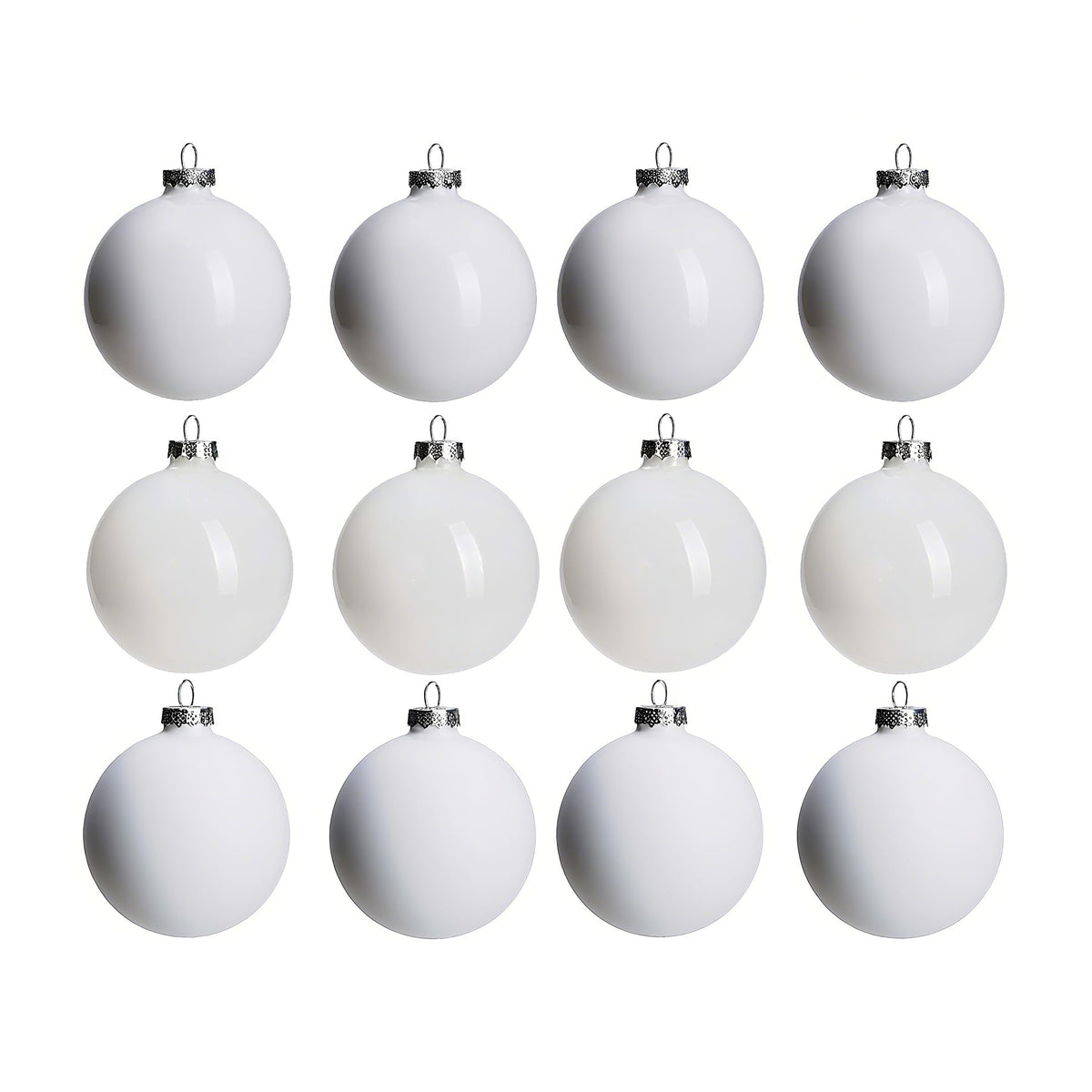 AOMOONOA front packaging showing full 12-piece white glass baubles for easy unboxing