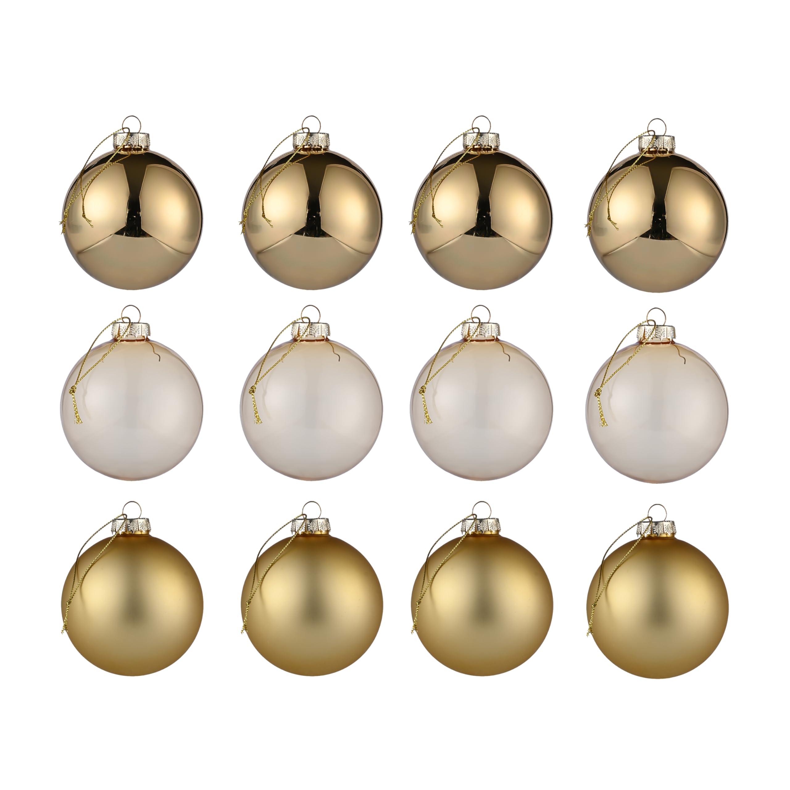 AOMOONOA gold glass front view showing set of 12 for elegant tree styling