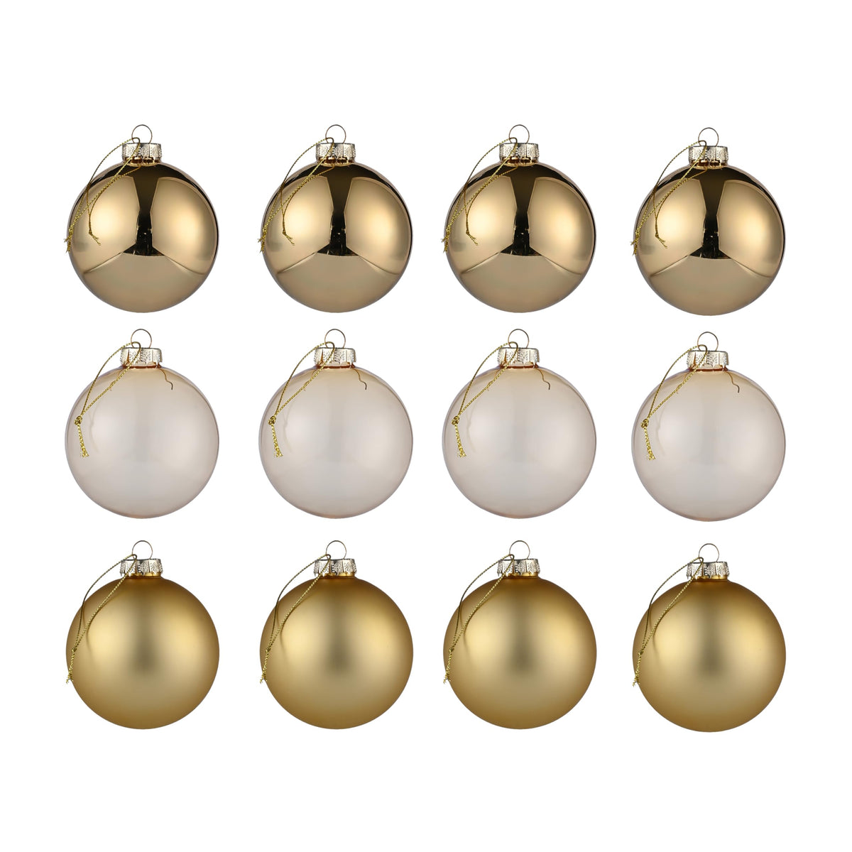 AOMOONOA gold glass front view showing set of 12 for elegant tree styling