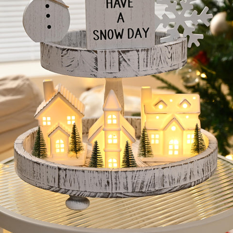 AOMOONOA village houses on a tabletop with greenery creating layered holiday decor