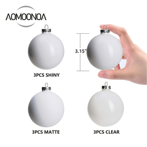 AOMOONOA matte white glass bauble close-up showing soft finish and elegant muted reflection