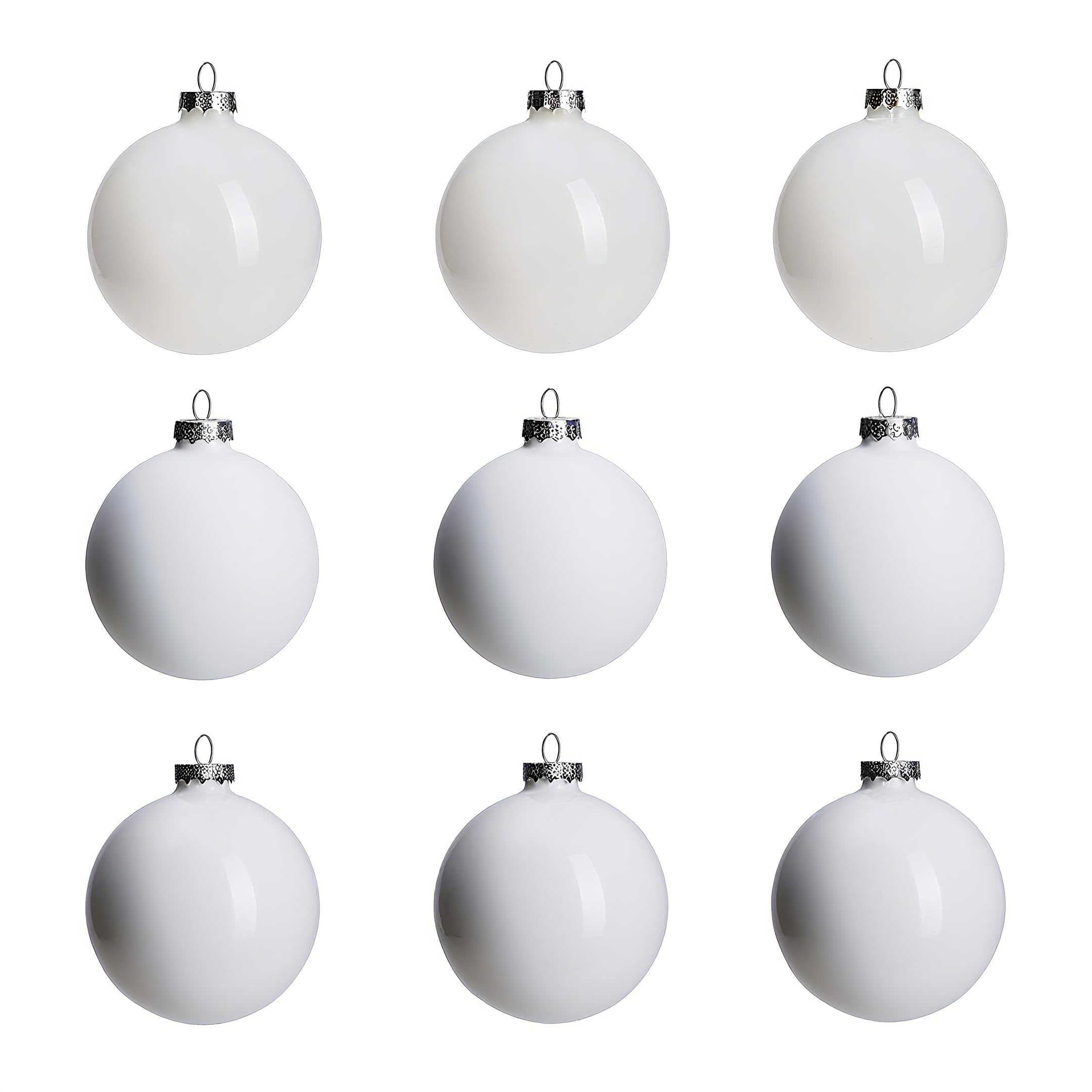 AOMOONOA front packaging showing set of nine white glass baubles for easy storage and protection