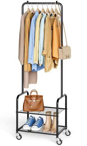 AOODA front view of the compact metal clothes rack showing space-saving design