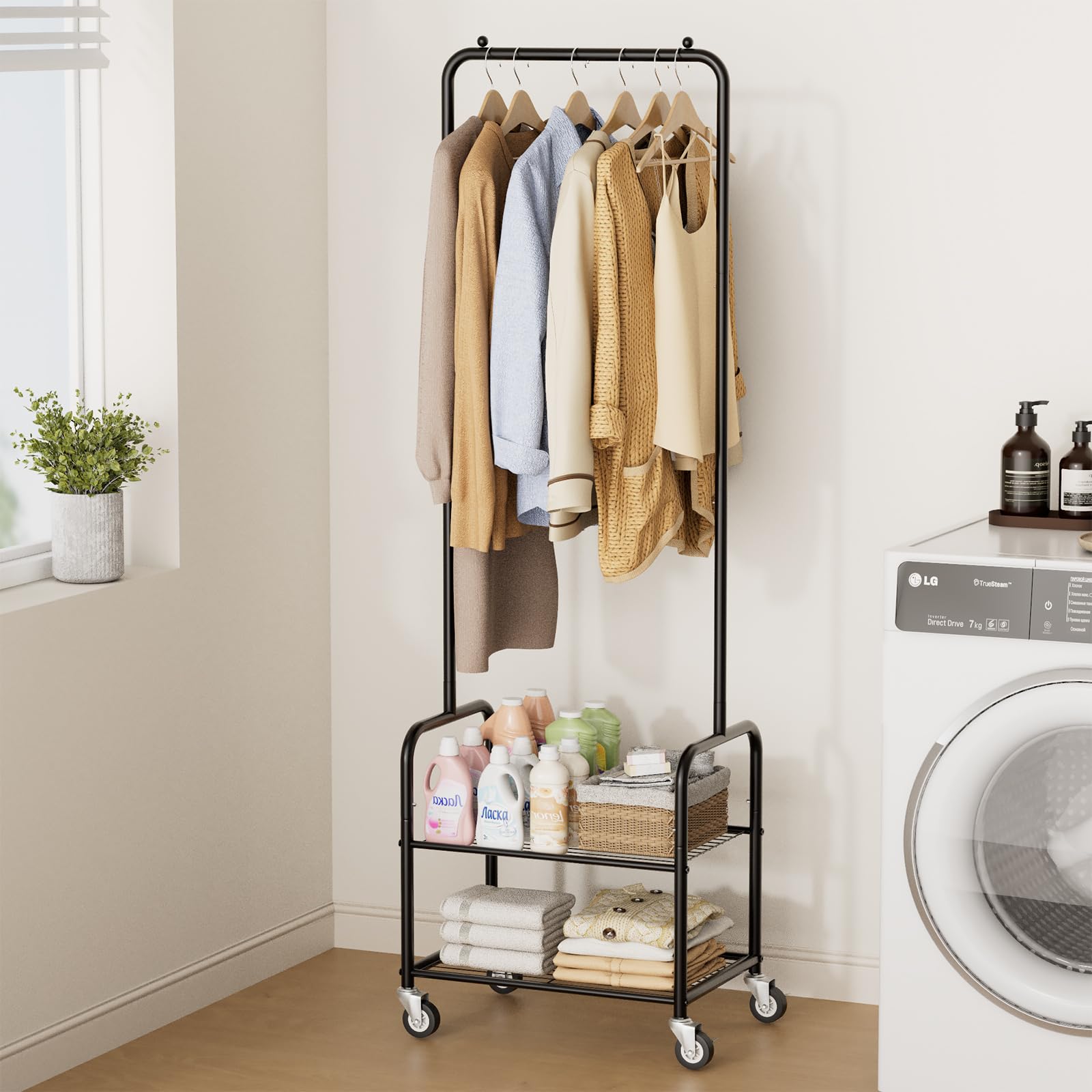 AOODA wardrobe rack in a bedroom setup demonstrating portable storage solution
