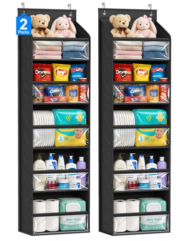 AOODA front view of over-the-door organizer showing multiple clear pockets and storage benefit