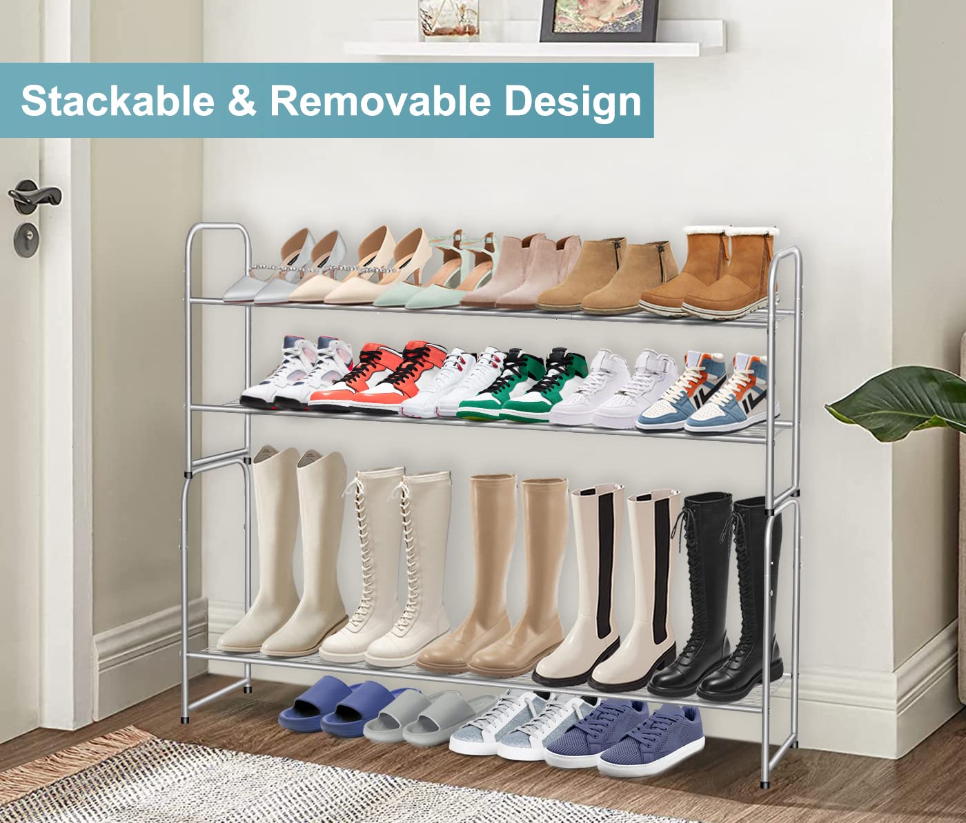 AOODA rack with boots to show tier height and taller footwear compatibility