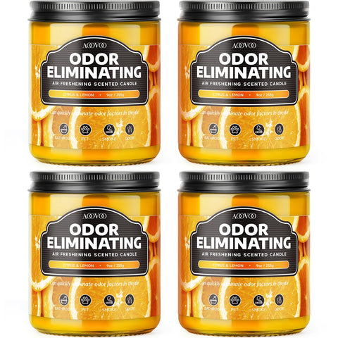 AOOVOO front packaging showing four citrus lemon candles and clear branding benefits