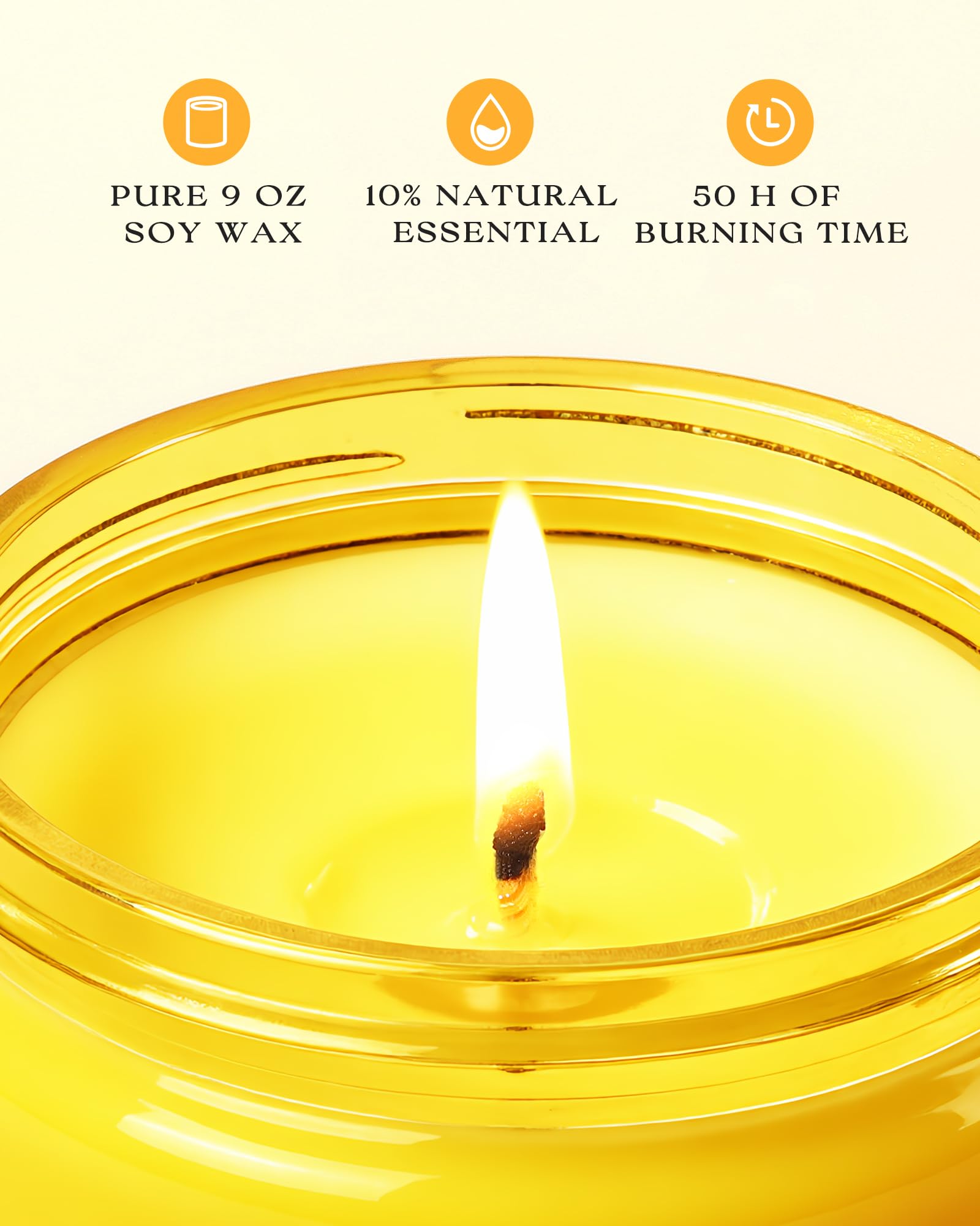 AOOVOO lit candle in living room creating fresh citrus aroma and relaxed ambience
