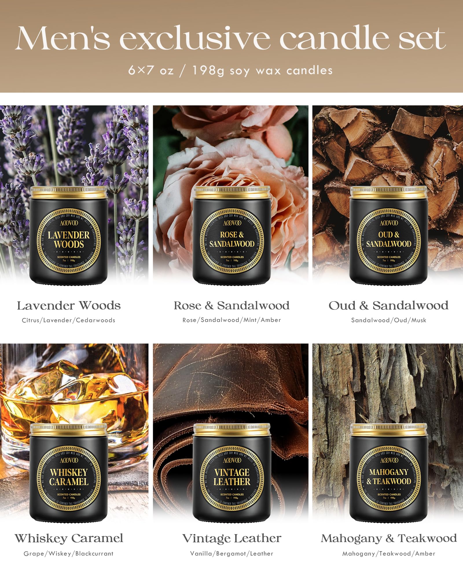 AOOVOO Sandalwood Oud candle lit in a cozy setting adding warm woody ambiance