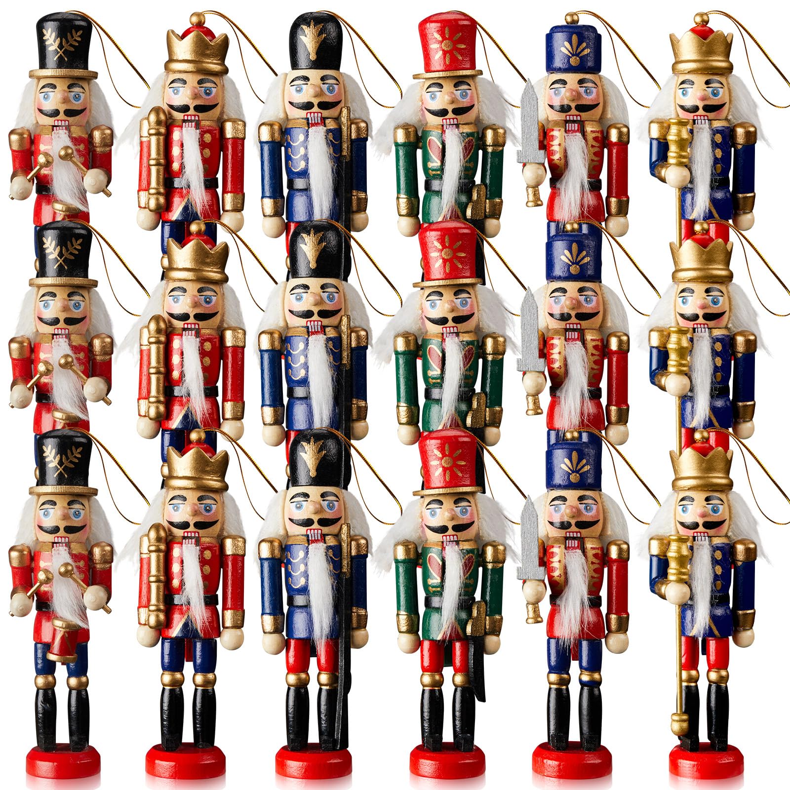 Aoriher wooden nutcrackers front packaging showing full 24-piece set benefit easy decorating