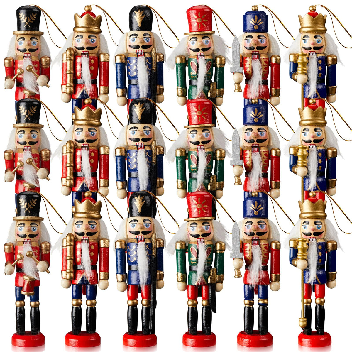 Aoriher wooden nutcrackers front packaging showing full 24-piece set benefit easy decorating