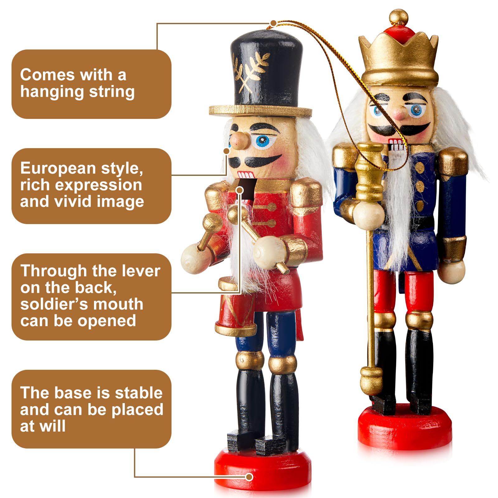 Aoriher nutcracker ornaments hanging on tree providing festive color and lightweight balance