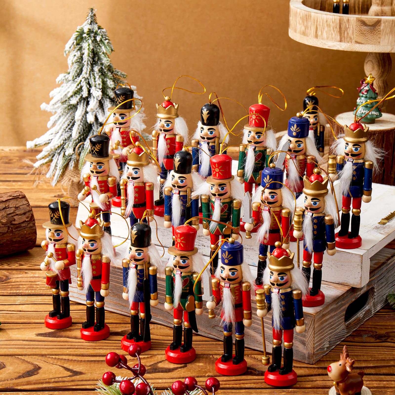 Aoriher nutcracker attached to wrapped gift demonstrating charming topper and presentation boost