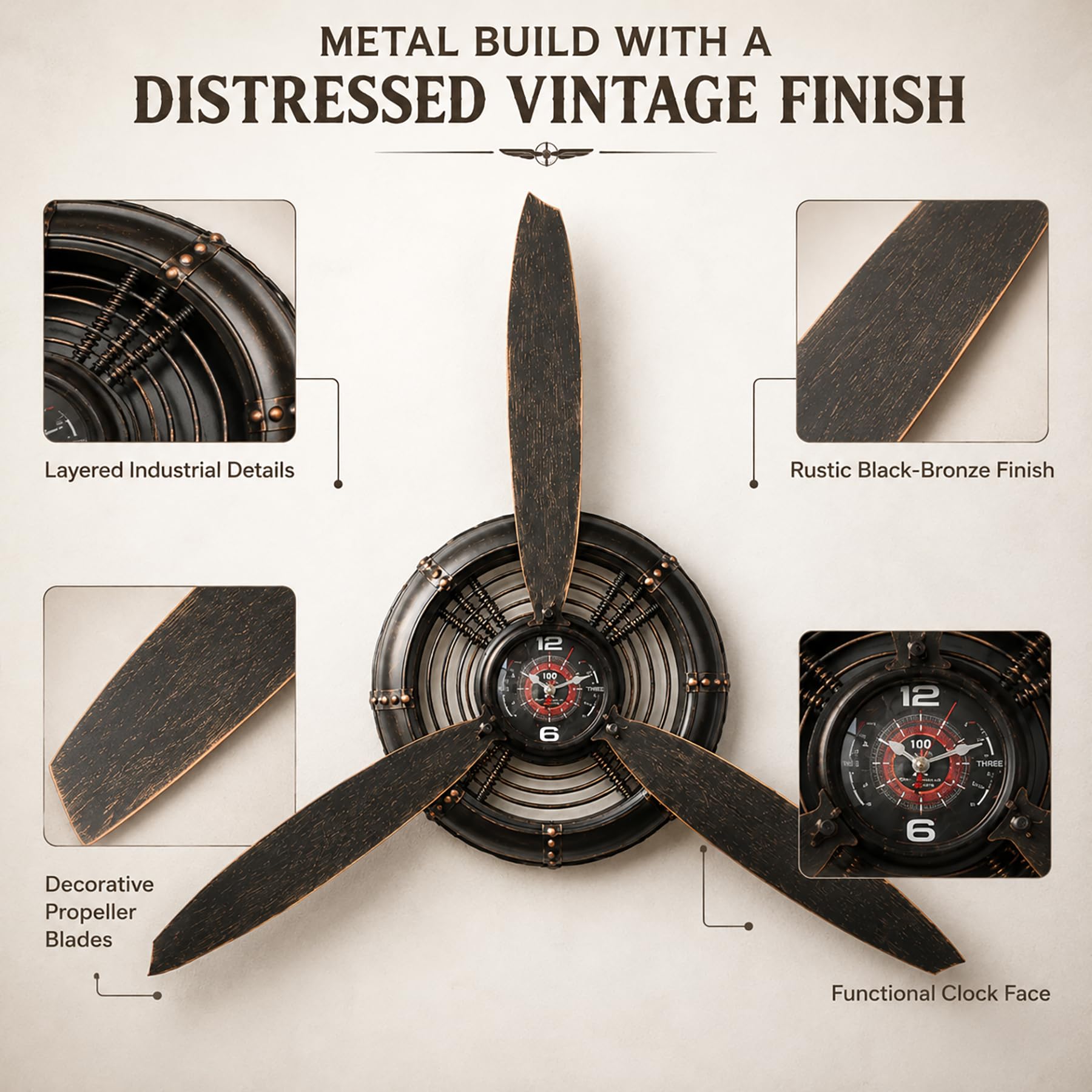 AOROTOE propeller clock assembly parts laid out with hardware for simple setup
