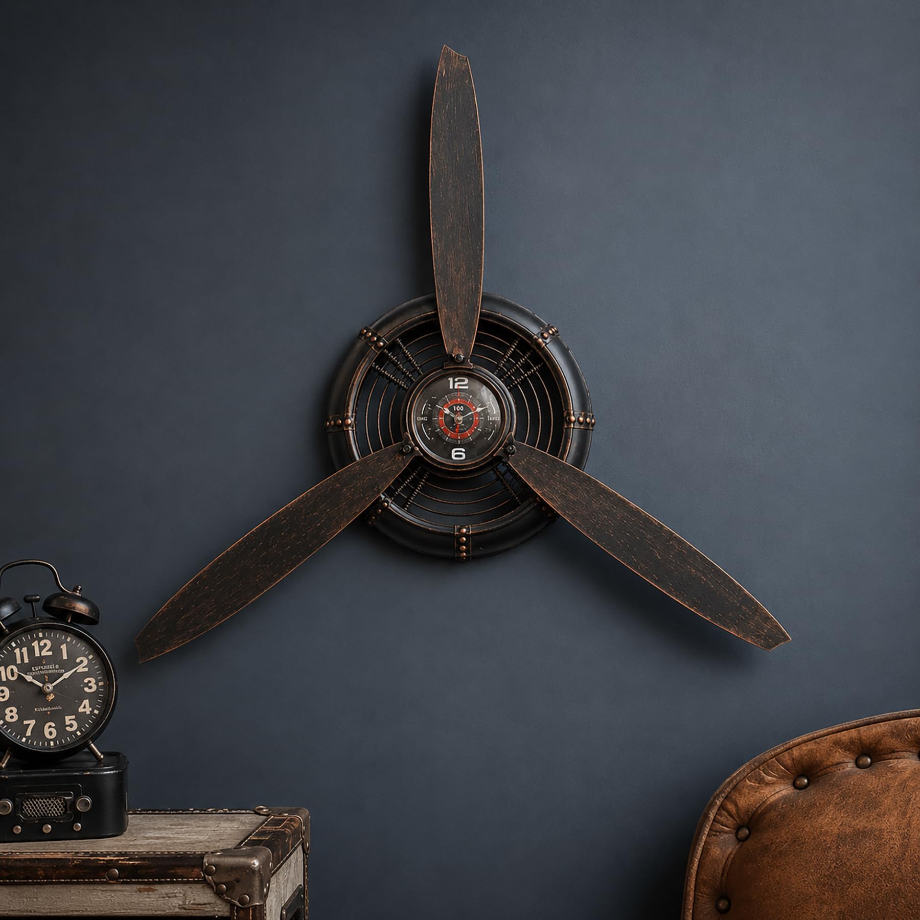 AOROTOE propeller clock in bedroom creates themed decor while remaining quietly practical