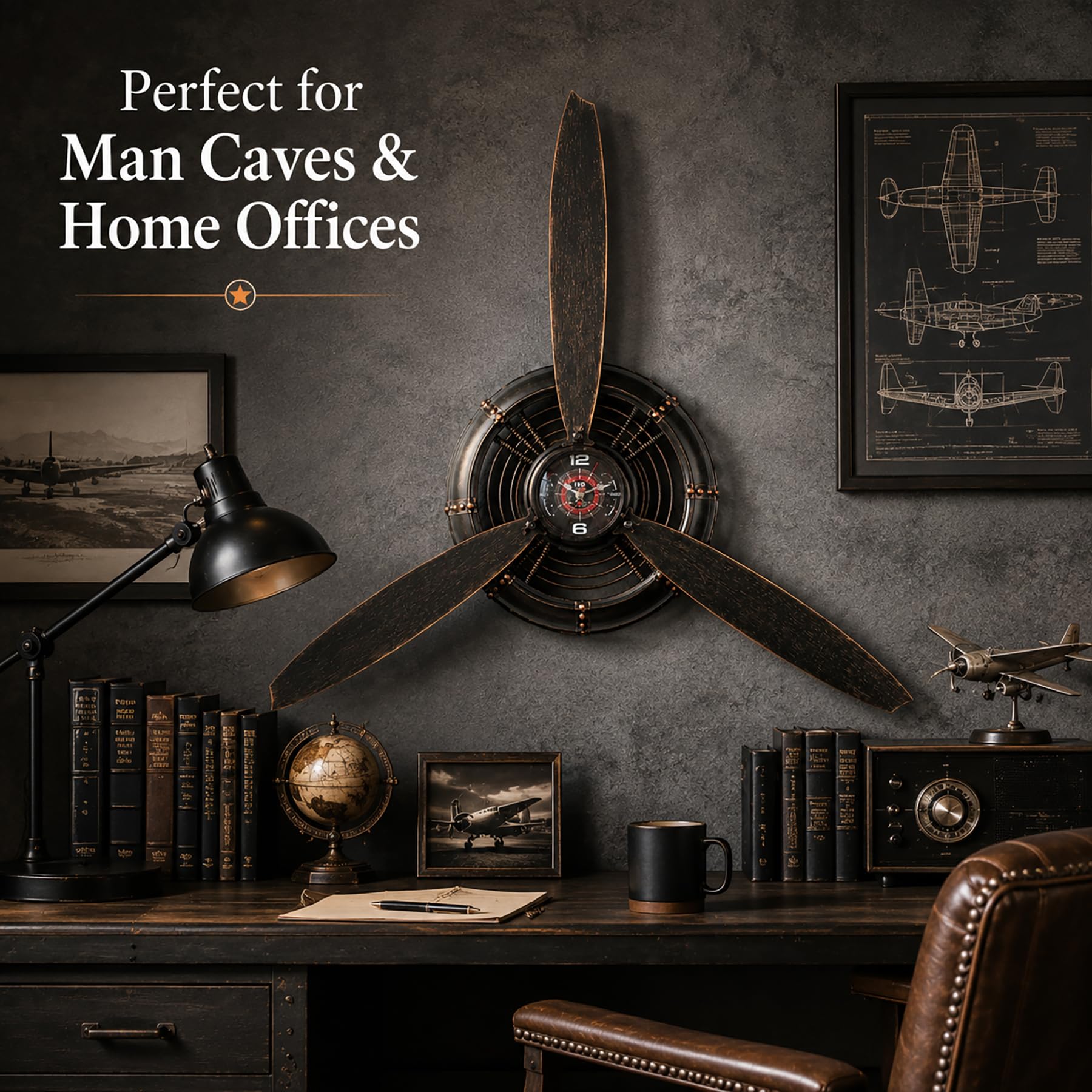 AOROTOE propeller clock close detail highlights rivets and distressed finish for authenticity