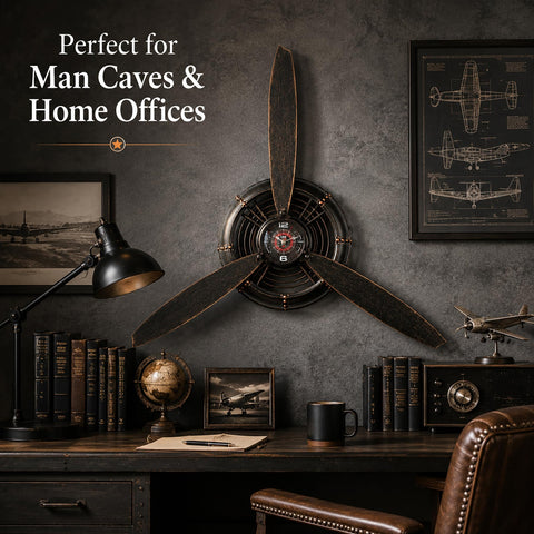 AOROTOE propeller clock close detail highlights rivets and distressed finish for authenticity