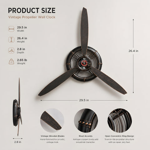 AOROTOE propeller clock in living room adds industrial aviation style and focal interest