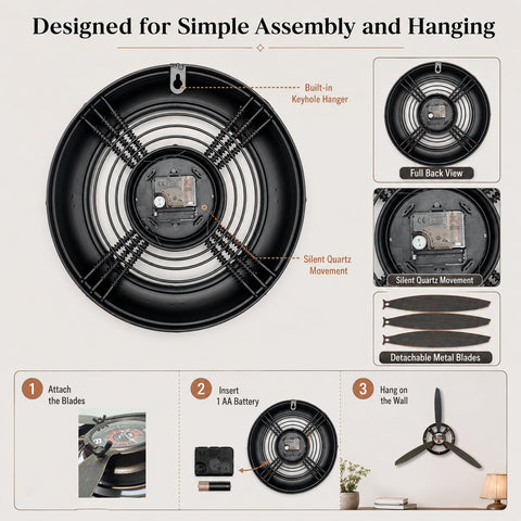 AOROTOE propeller clock label and rivets detail demonstrates crafted industrial styling