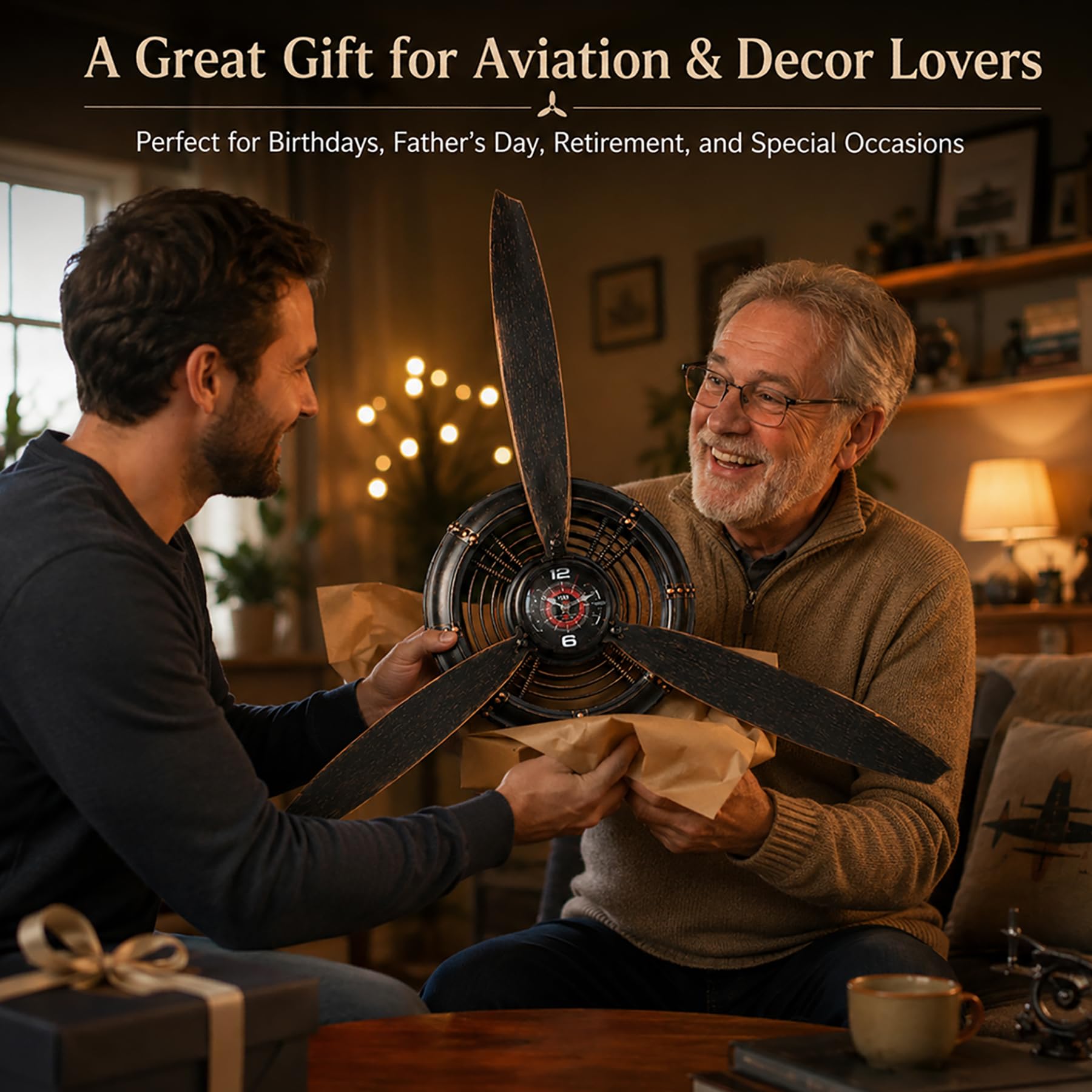 AOROTOE propeller clock scale beside everyday objects shows its 29.5" width impact