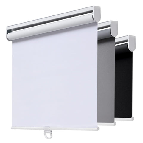 AOSKY front view of white cordless blackout roller shade showing neat coverage and privacy