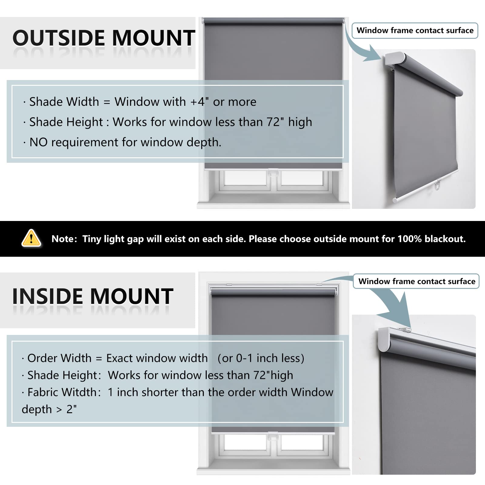 AOSKY shade beside ruler showing 23 by 72 inch scale for accurate fit