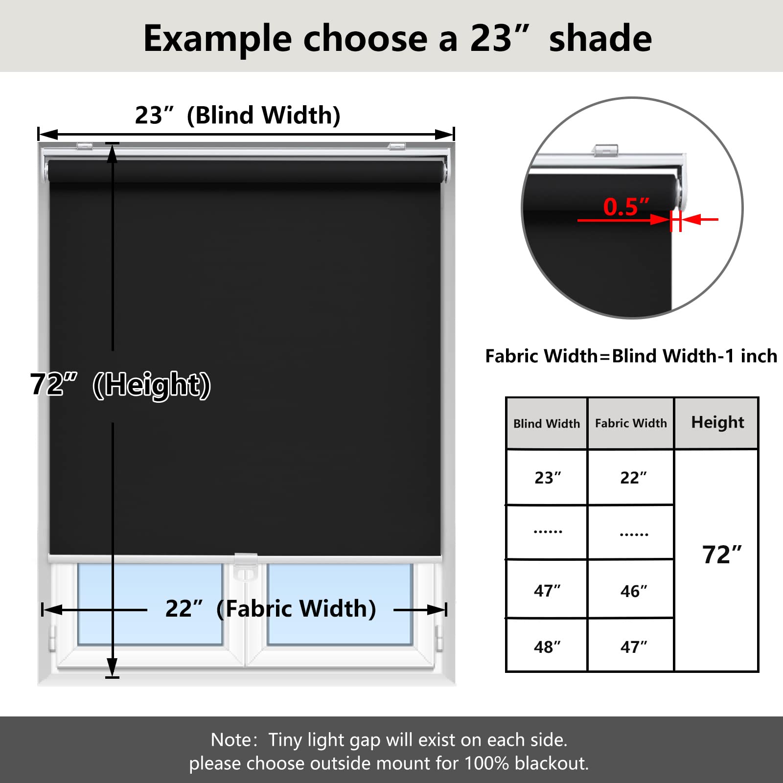 AOSKY size comparison with ruler illustrating 23 by 72 inch fit and proper coverage