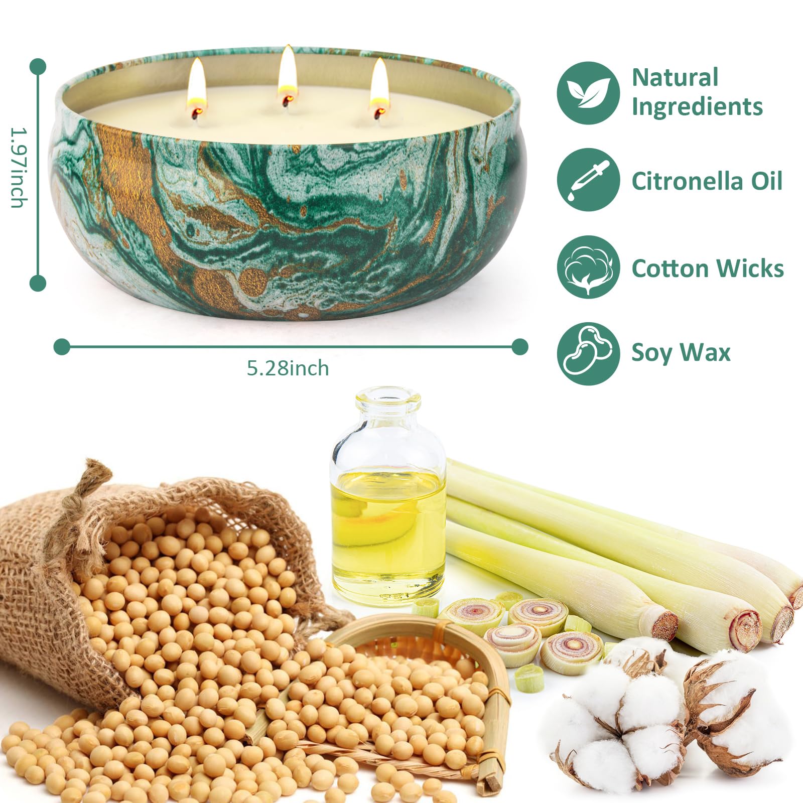 Aottom close-up of soy wax and triple wicks highlighting even burn benefit
