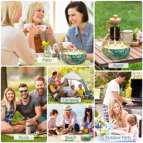 Aottom tins grouped as backyard centerpiece offering consistent scent benefit