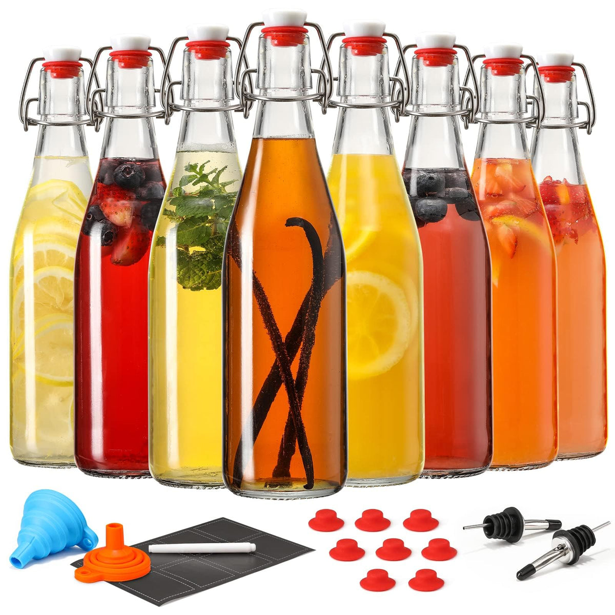 AOZITA front pack of 8 swing top bottles showing complete kit benefits