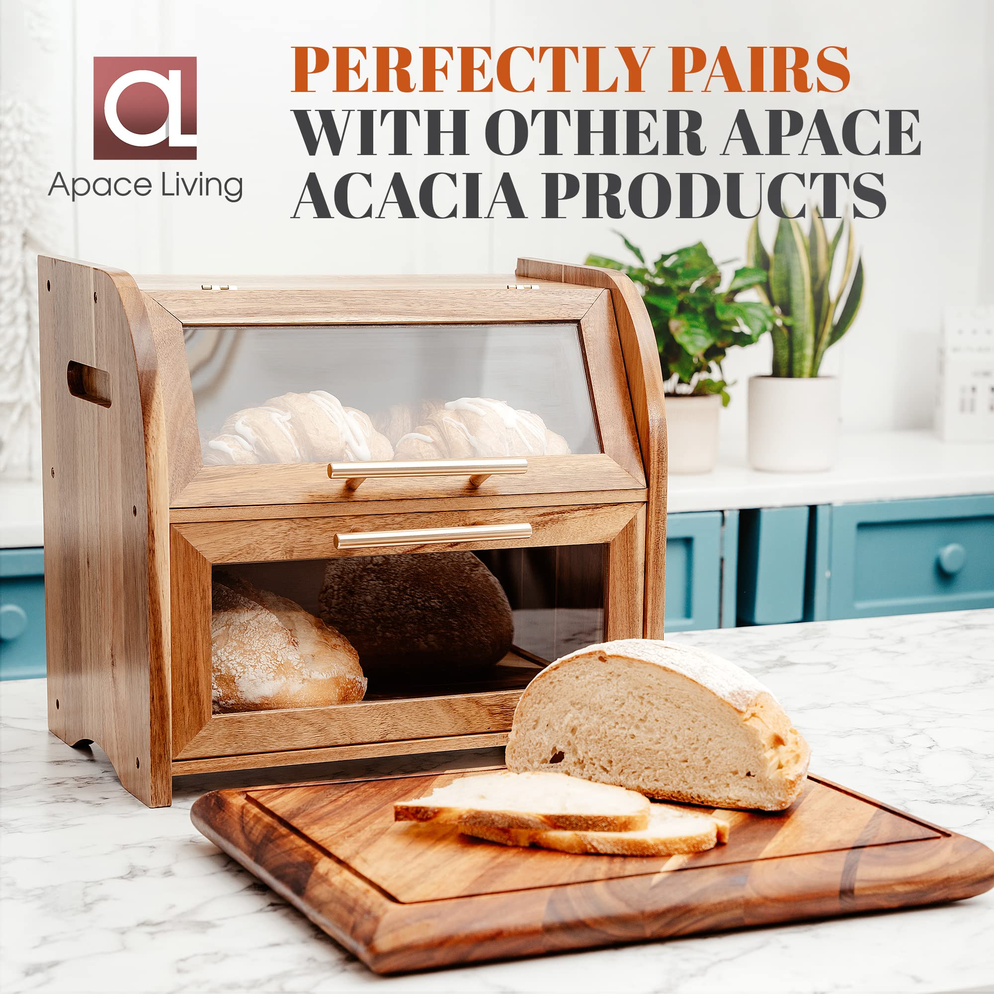Apace Living Arise open showing two shelves holding loaves and pastries for organization