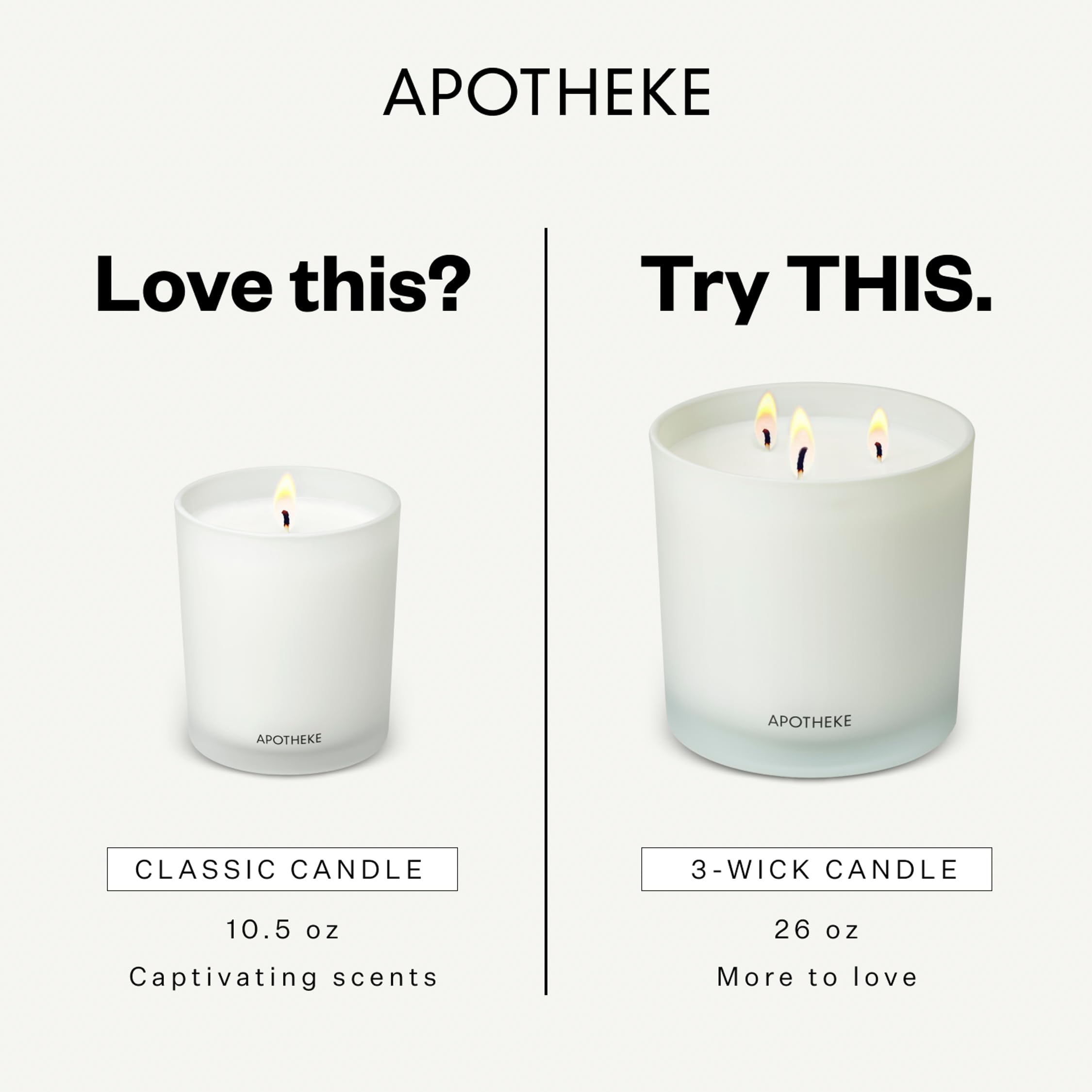 APOTHEKE candle held in hand for scale—compact 10.5 oz size convenience