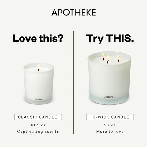 APOTHEKE candle held in hand for scale—compact 10.5 oz size convenience