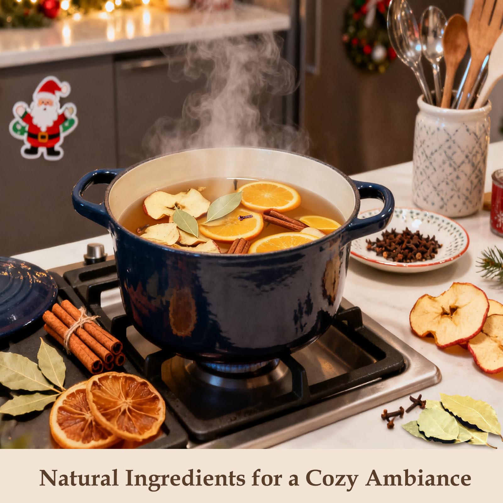Apragaz seasonal table setting showing simmer pot mix used for holiday warmth