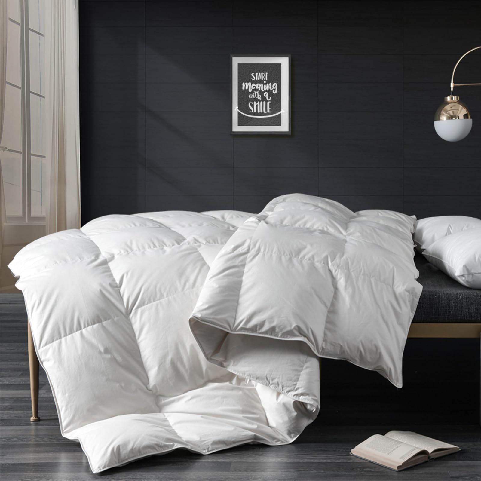 APSMILE comforter front view shows clean ivory finish and hotel-style look