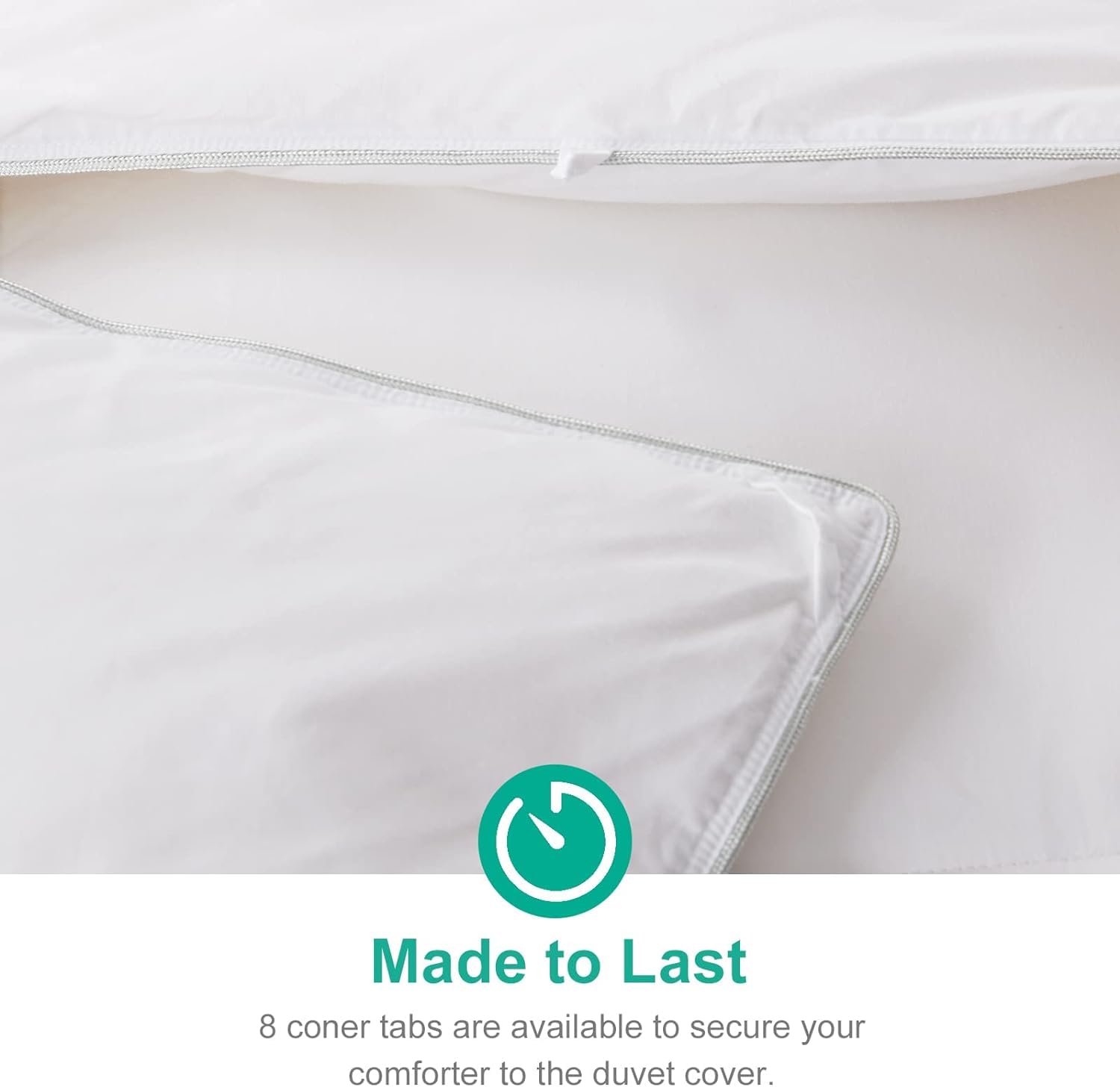 APSMILE corner tabs with silver piping showing secure duvet attachment and tidy finish