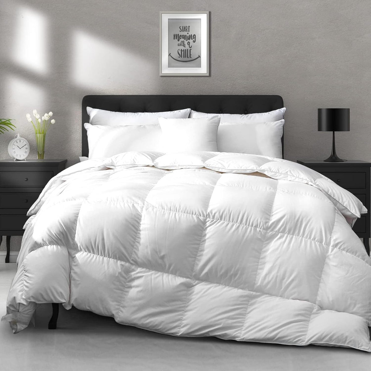 APSMILE front view of king comforter showing plush hotel-style look and inviting comfort