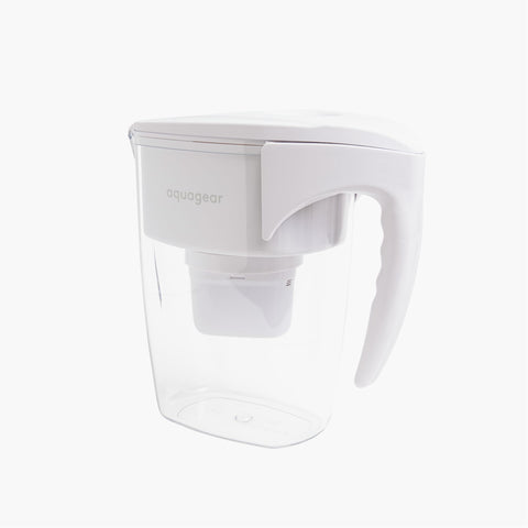 Aquagear pitcher in refrigerator demonstrating compact space-saving benefit