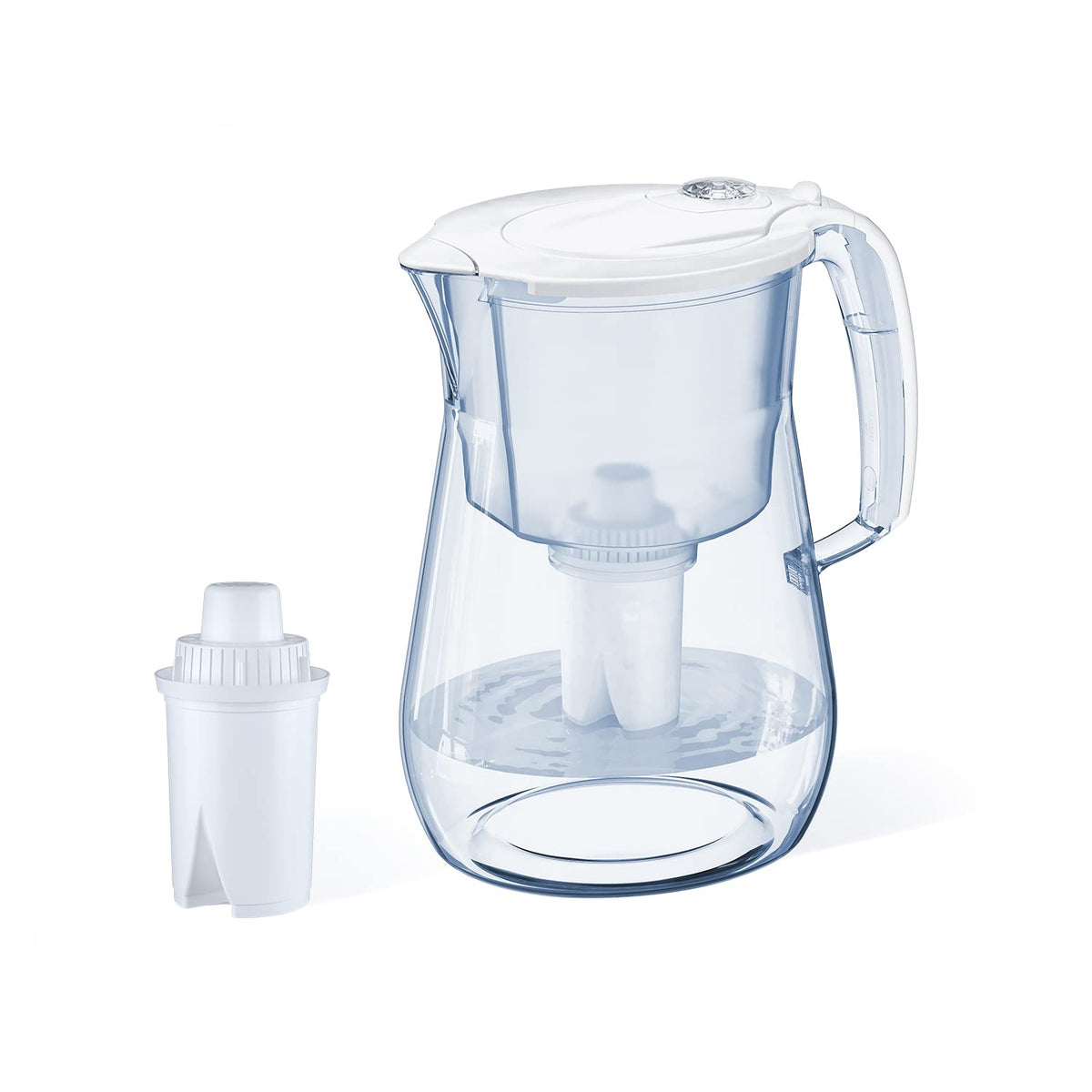 AQUAPHOR Opal front view showing white pitcher and ergonomic handle for easy pouring