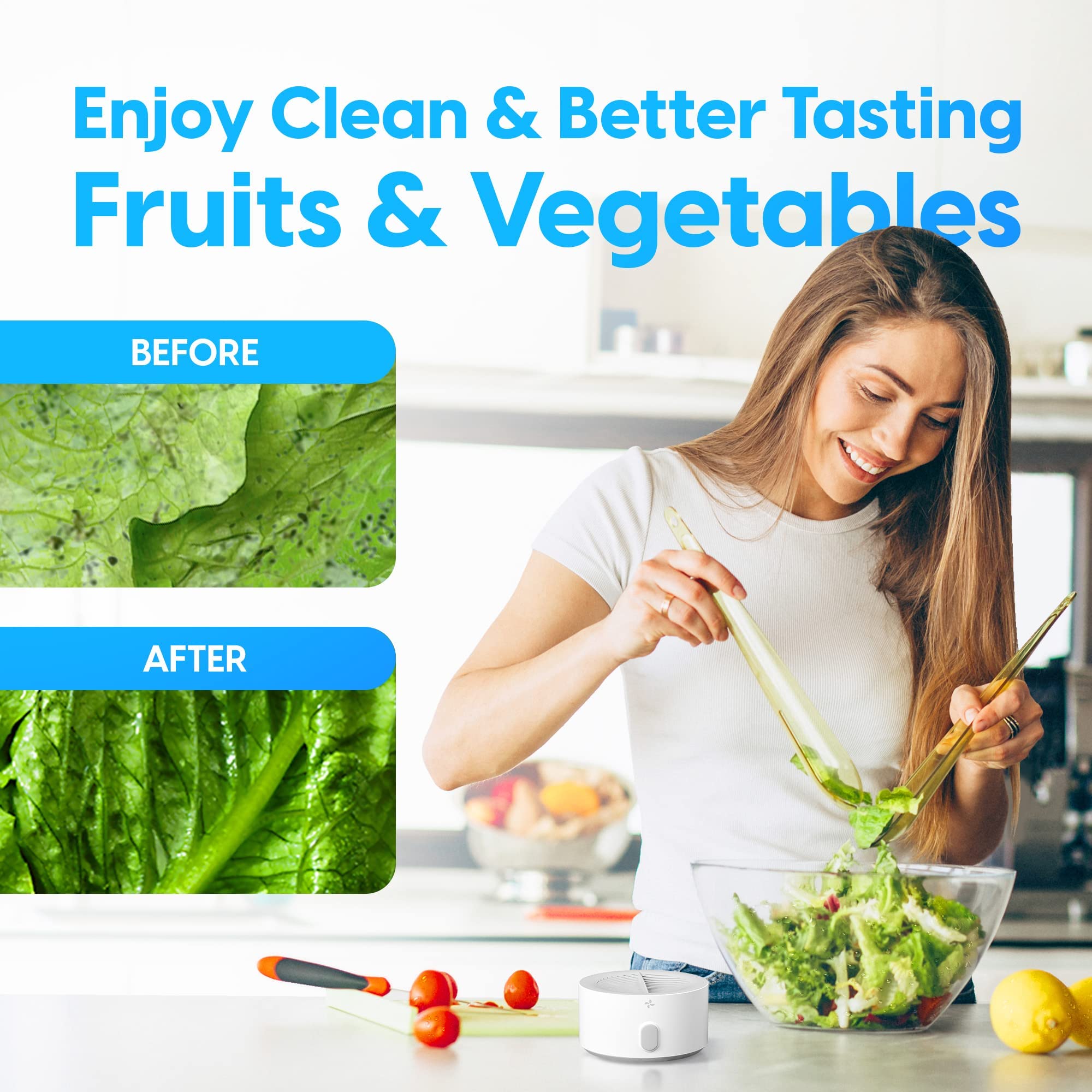 AquaPure beside bowl of washed fruit showing cleaner produce benefit