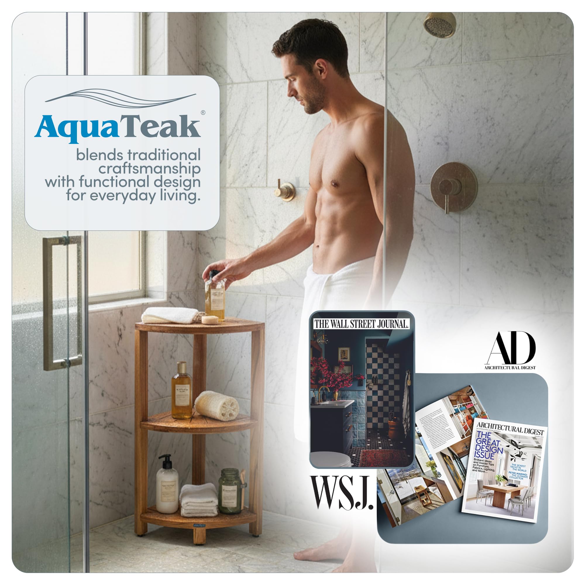 AquaTeak rubber feet focused on adjustable non-slip stability benefit
