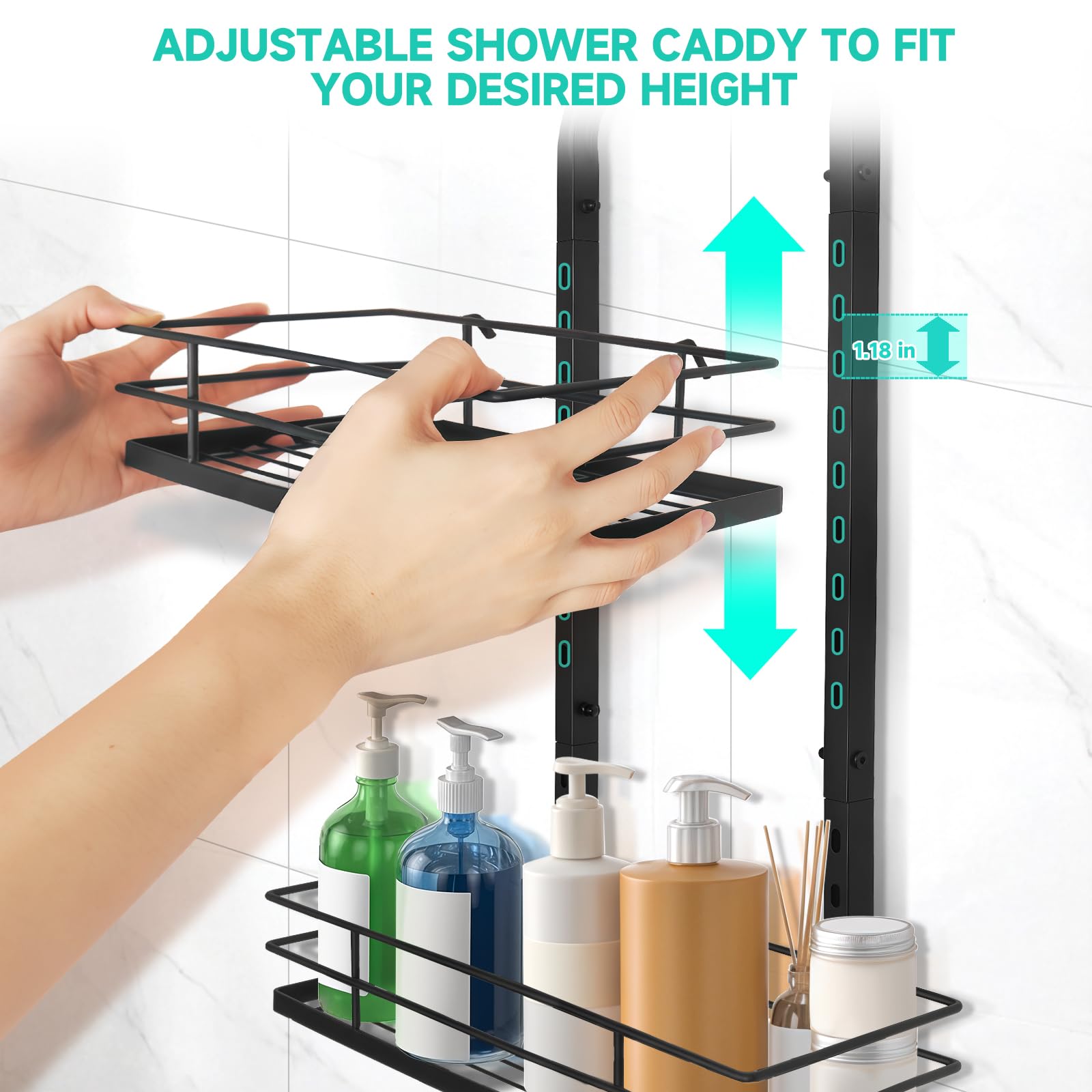 Aquohola installed over shower arm illustrating stable, tool-free mount