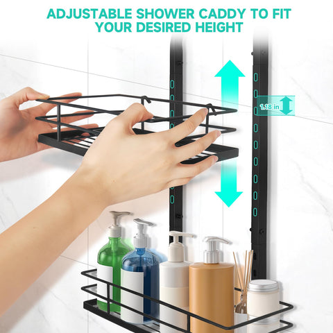 Aquohola installed over shower arm illustrating stable, tool-free mount