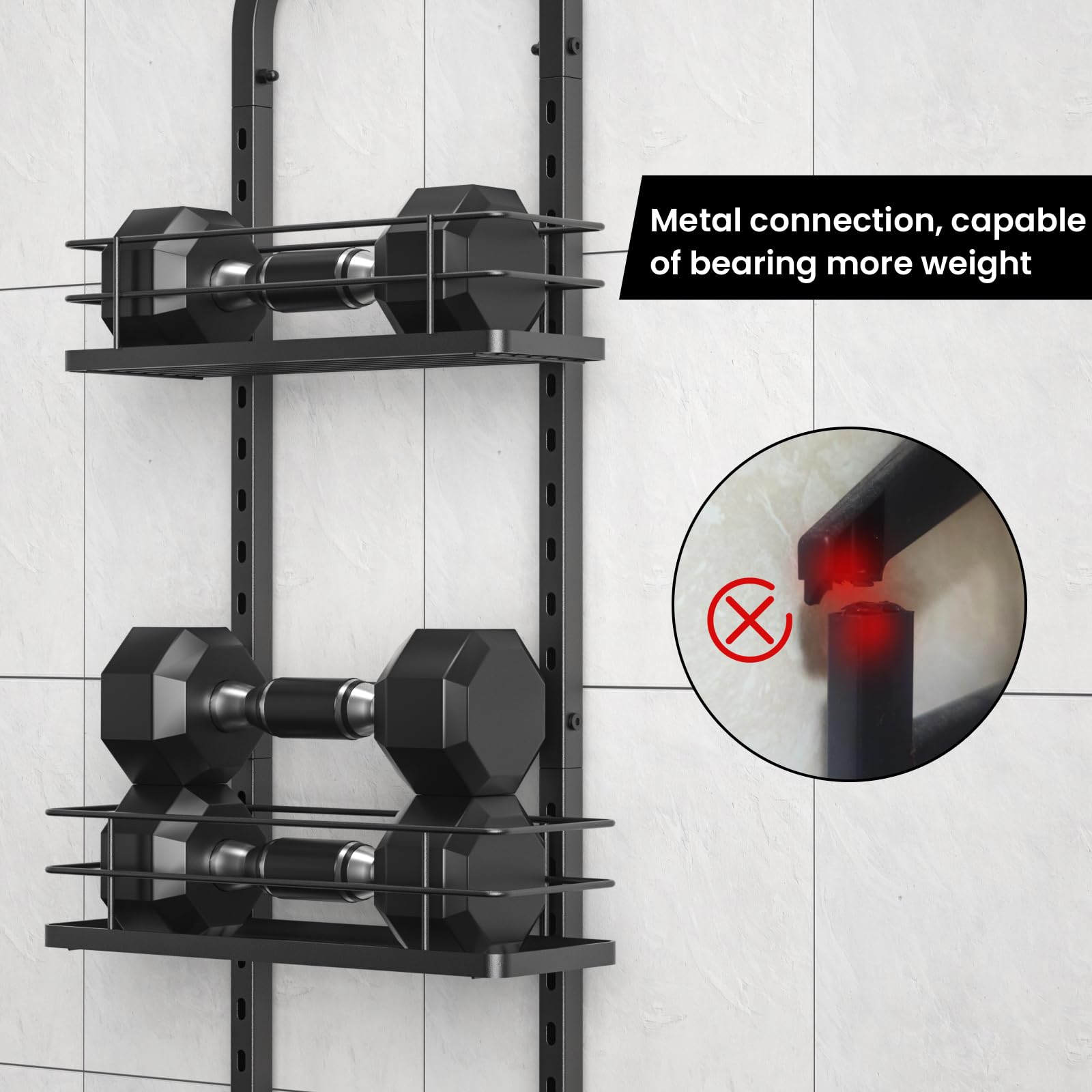 Aquohola detail of suction cup and screw hooks for anti-swing stability
