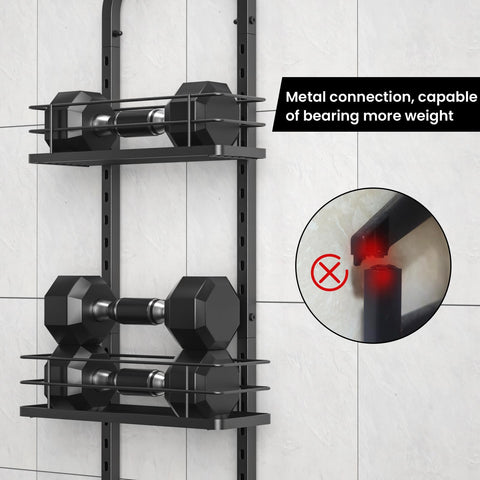 Aquohola detail of suction cup and screw hooks for anti-swing stability