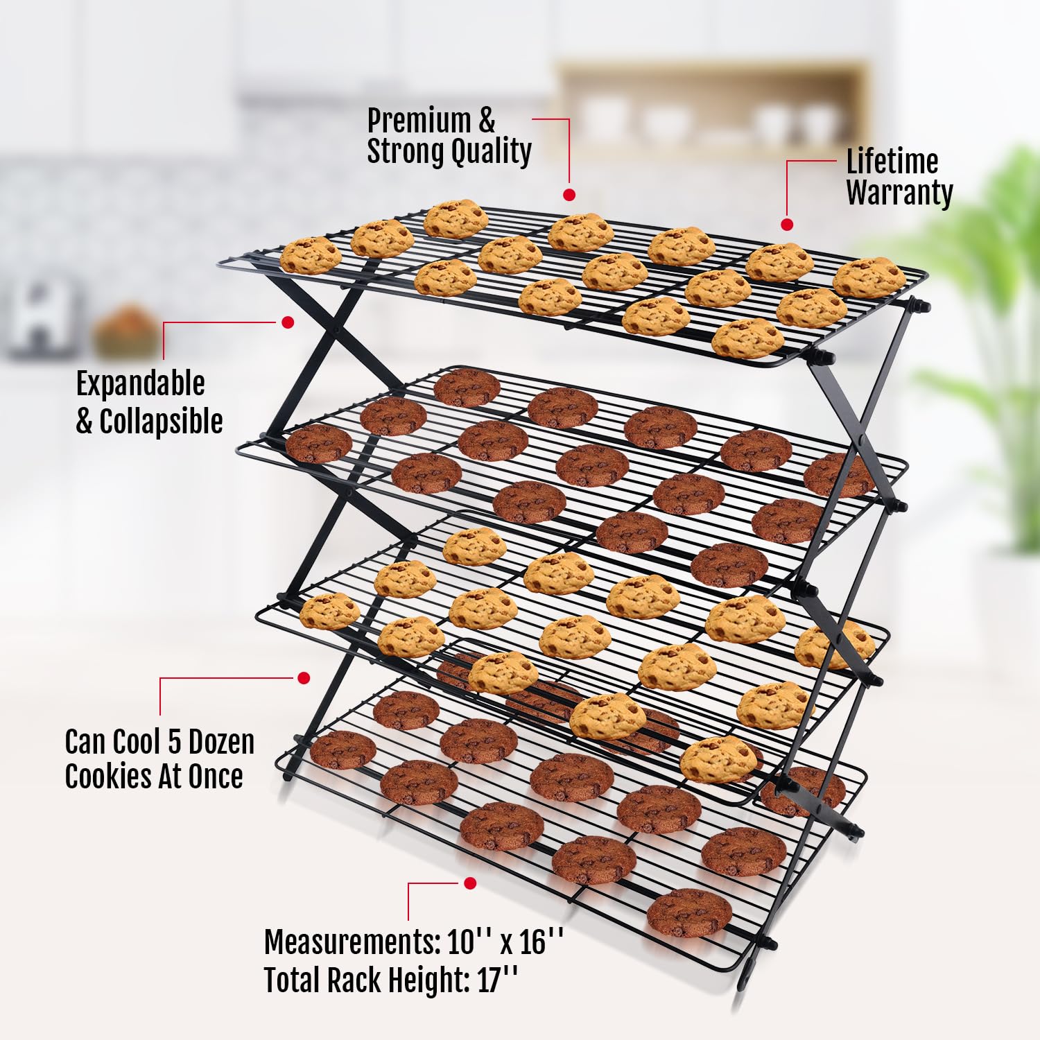 Arbelle expanded rack loaded with cookies illustrating fast multi-tier cooling benefit